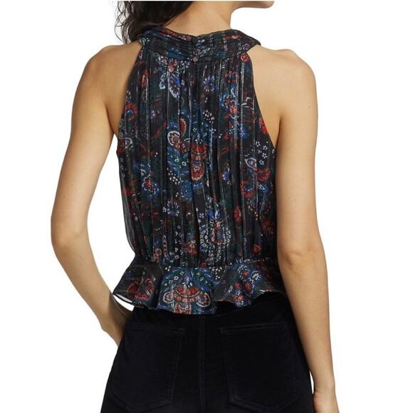 Veronica Beard Womens Silk Metallic Floral Black Open Back Multi Kailani Top 8 - Picture 8 of 10